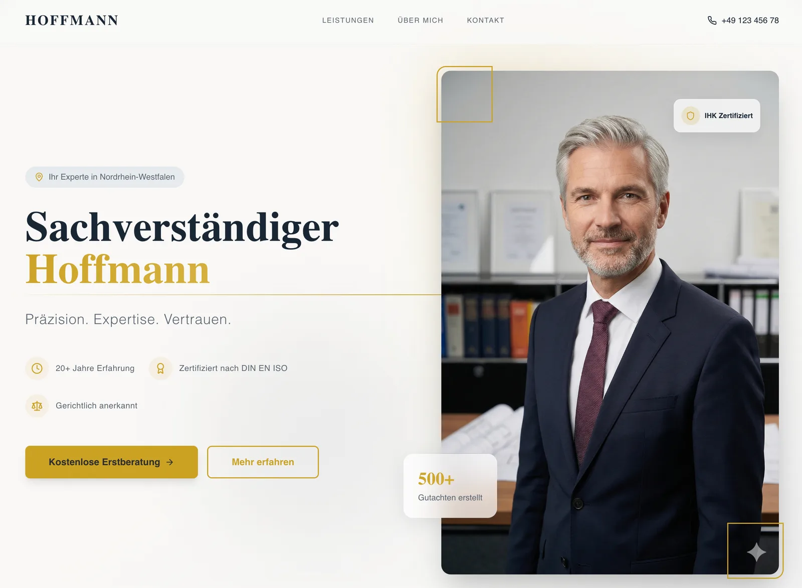 Konzeptdesign einer Website für ein mittelständisches Unternehmen: seriöse Startseite mit Leistungsdarstellung